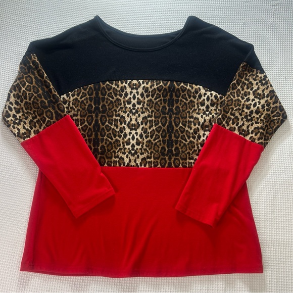 unbranded Tops - Women's Red, Black, and Leopard Print Long Sleeve Top Size M